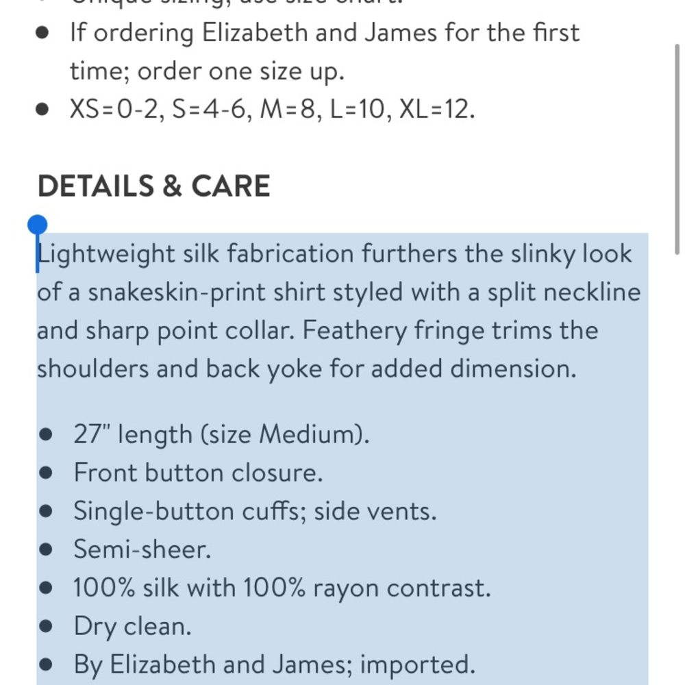 Elizabeth And James Size Xs ‘Kane’ Python Blouse … - image 3